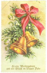 weihnachten, glocken mit schleifen und zweigen