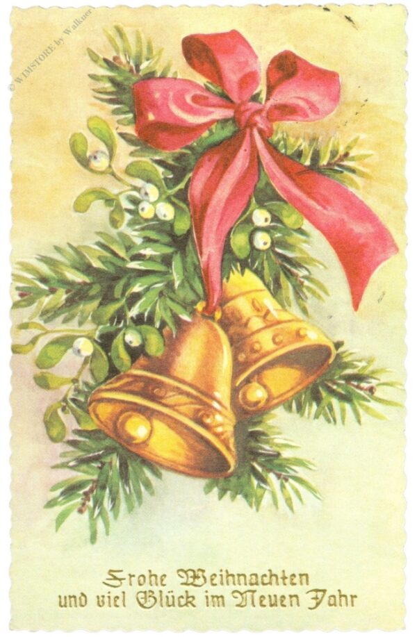 weihnachten, glocken mit schleifen und zweigen