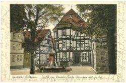 hessisch lichtenau, partie am kanzler feide brunnen mit rathaus