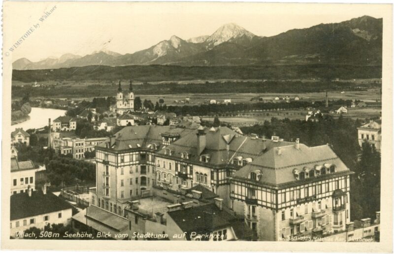 villach, blick vom stadtturm auf parkhotel