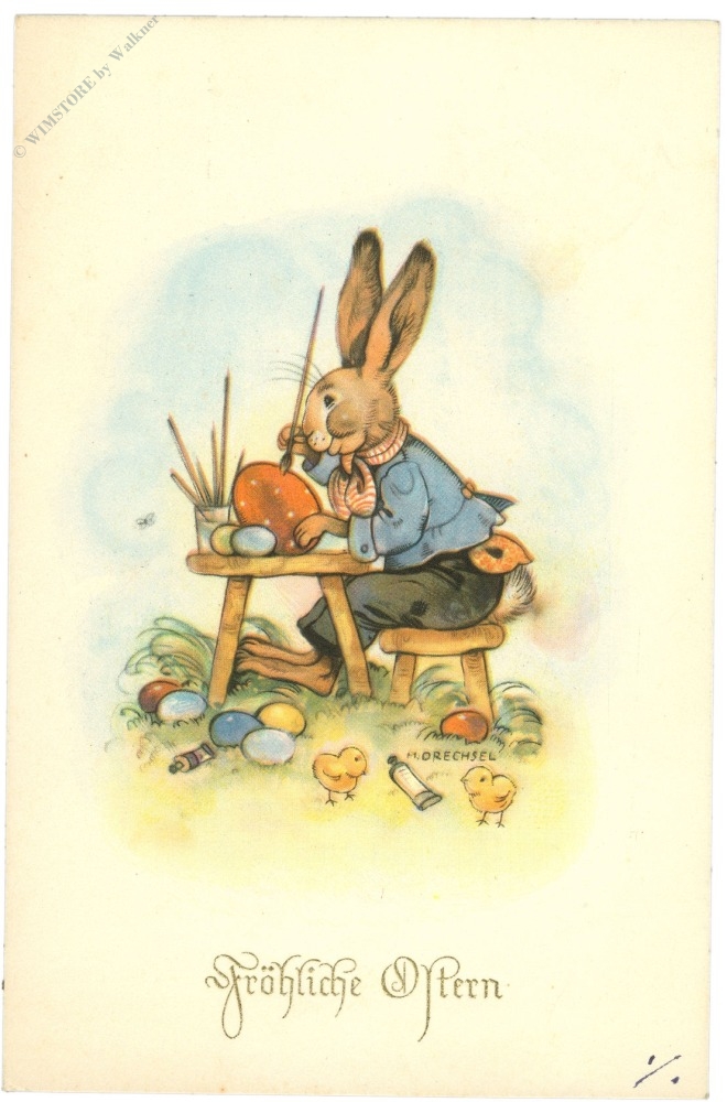 ostern, hase beim eierbemalen ostern, hase beim eierbemalen