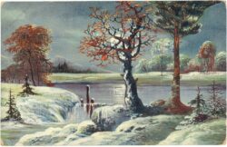 verschneiter teich mit bach