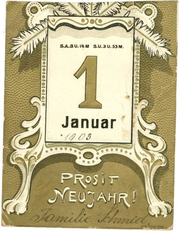 neujahr, kalenderblatt, golddruck, 1903