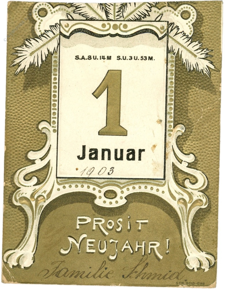neujahr, kalenderblatt, golddruck, 1903 neujahr, kalenderblatt, golddruck, 1903