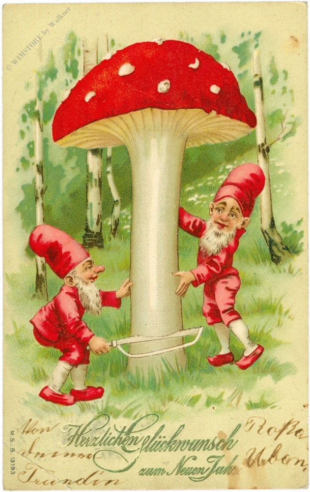 neujahr, fliegenpilz und zwerge neujahr, fliegenpilz und zwerge