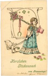 namenstag, mädchen mit schwein und hochstammrose