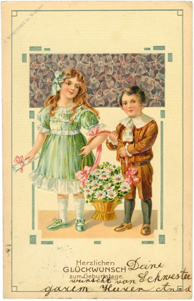 geburtstag, kinder mit blumen