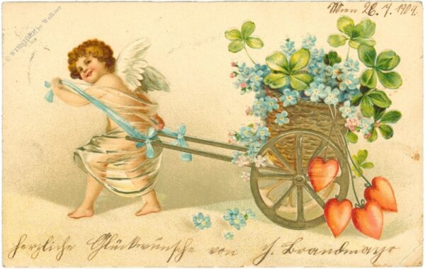 glückwünsche, engerl zieht blumenkutsche