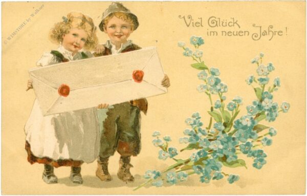 neujahr, kinder mit brief