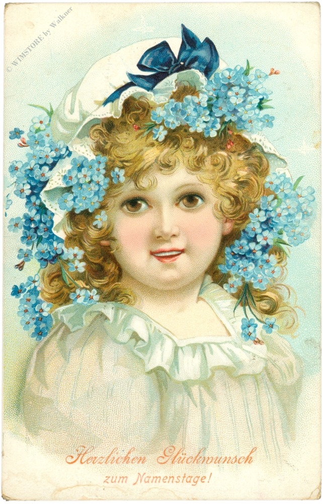 namenstag, mädchen mit vergissmeinnicht namenstag, mädchen mit vergissmeinnicht