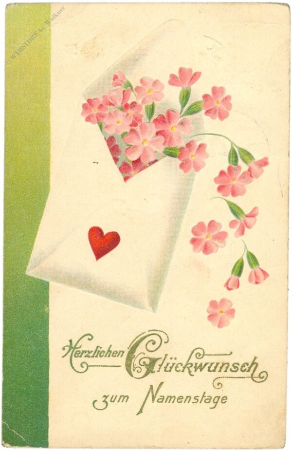 namenstag, brief mit blumen
