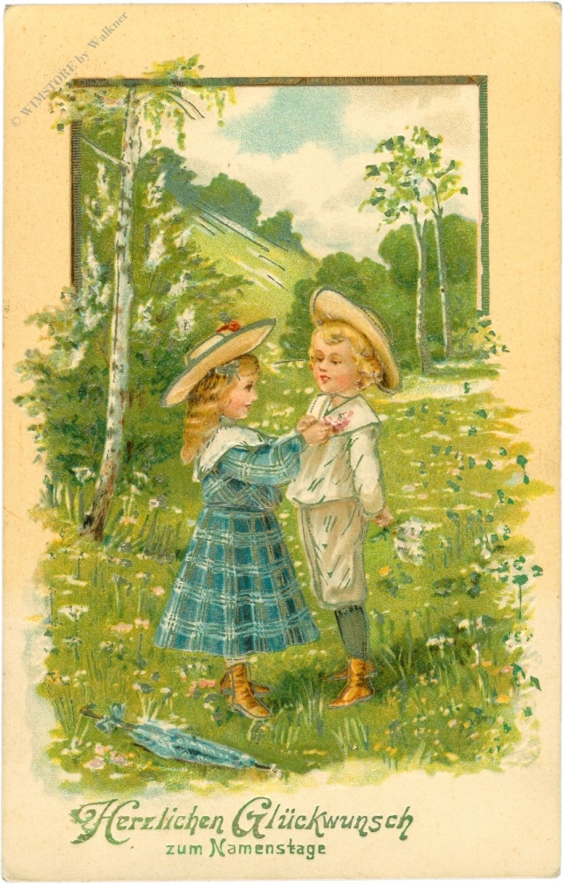 namenstag, kinder auf einer wiese mit birken namenstag, kinder auf einer wiese mit birken