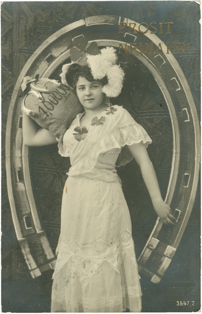 neujahr, dame mit großem hufeisen neujahr, dame mit großem hufeisen