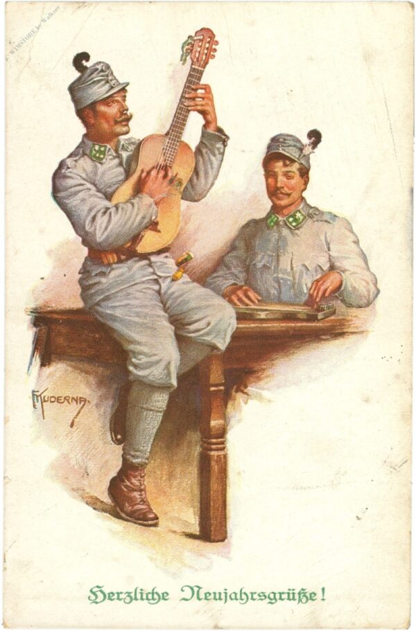 neujahr, soldaten musizieren