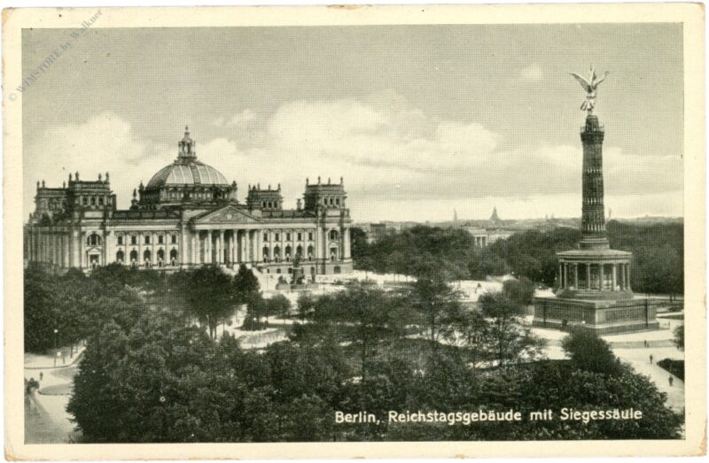 berlin, reichstagsgebäude mit siegessäule