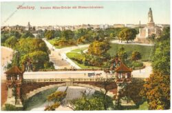 hamburg, kersten miles brücke mit bismarckdenkmal