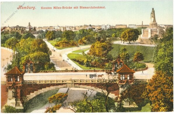 hamburg, kersten miles brücke mit bismarckdenkmal
