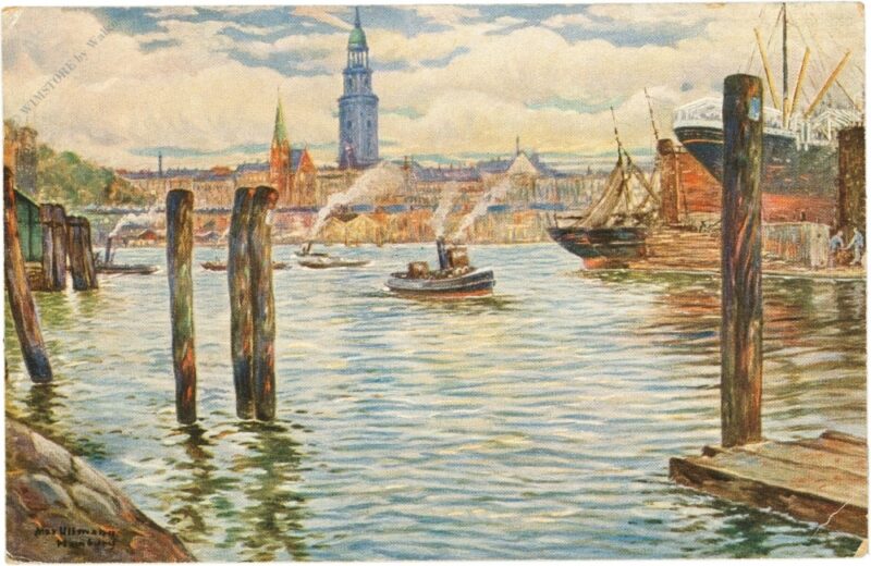 hamburg, vom steinwärder mit reiherstiegwerft und michaselisturm