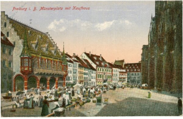 freiburg i.b., münsterplatz mit kaufhaus