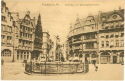 frankfurt am main, römerberg mit gerechtigkeitsbrunnen