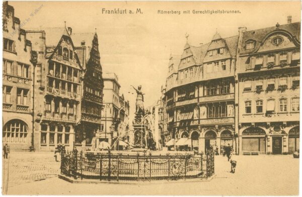 frankfurt am main, römerberg mit gerechtigkeitsbrunnen