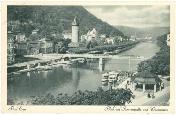 bad ems, blick auf römerquelle und wasserturm