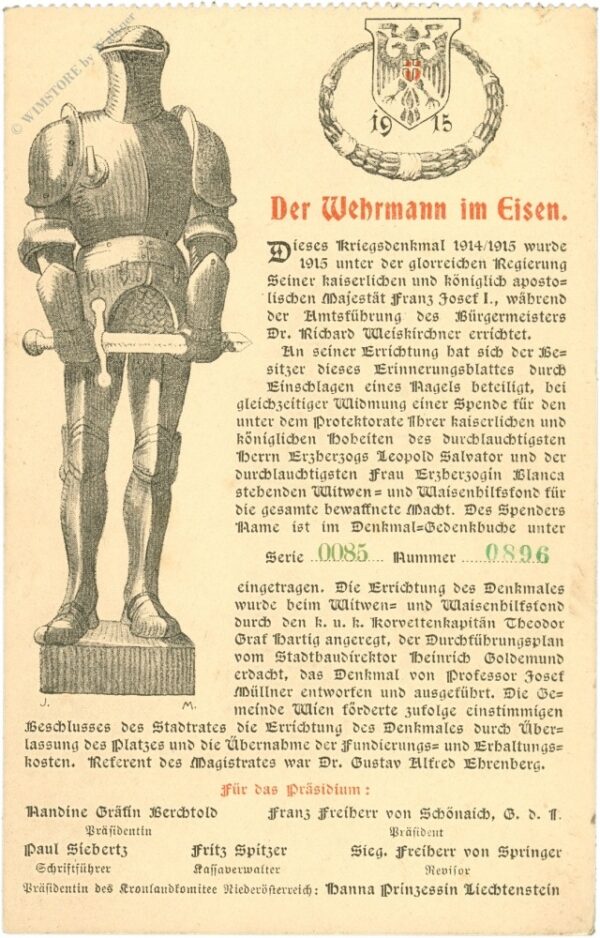 wien 1, der wehrmann in eisen 1915