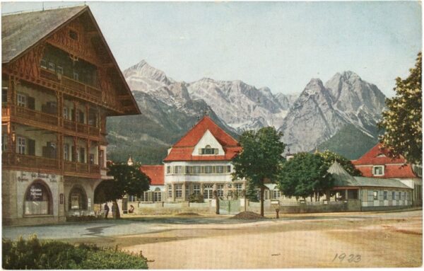garmisch partenkirchen, marktplatz gegen alp und zugspitze