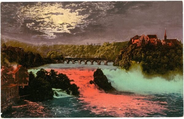 rheinfall mit bengalischer beleuchtung