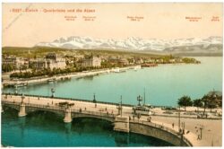 zürich, quaibrücke und die alpen