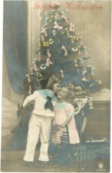 weihnachten, kinder beim christbaum