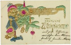 weihnachten, mädchen mit zweigen, golddruck