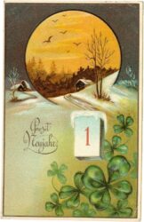 neujahr, landschaft mit kalenderblatt und klee