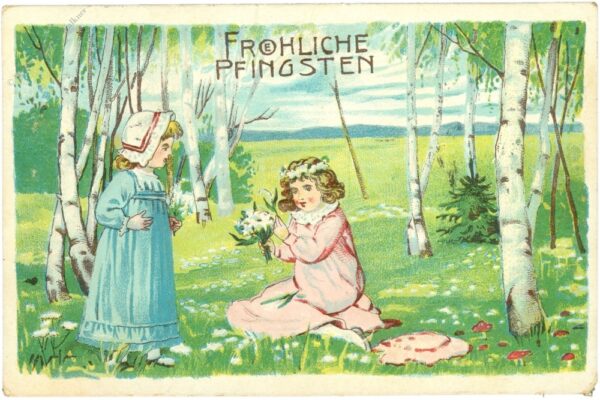 pfingsten, kinder spielen auf einer wiese