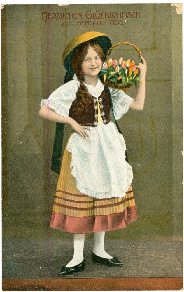 geburtstag, mädchen mit blumenkorb geburtstag, mädchen mit blumenkorb