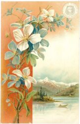 berge mit fluss und blumen
