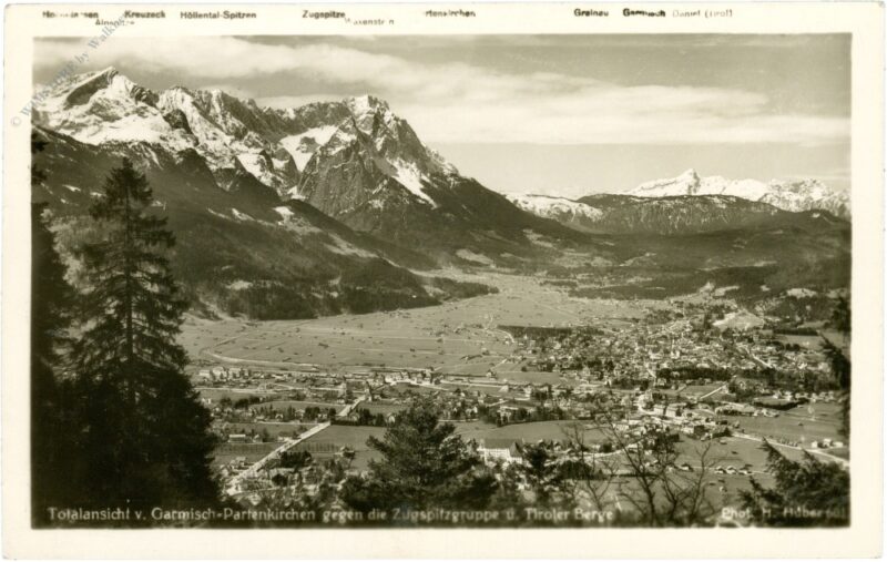 garmisch partenkirchen, gesamtansicht gegen die zugspitzgruppe und tiroler berge