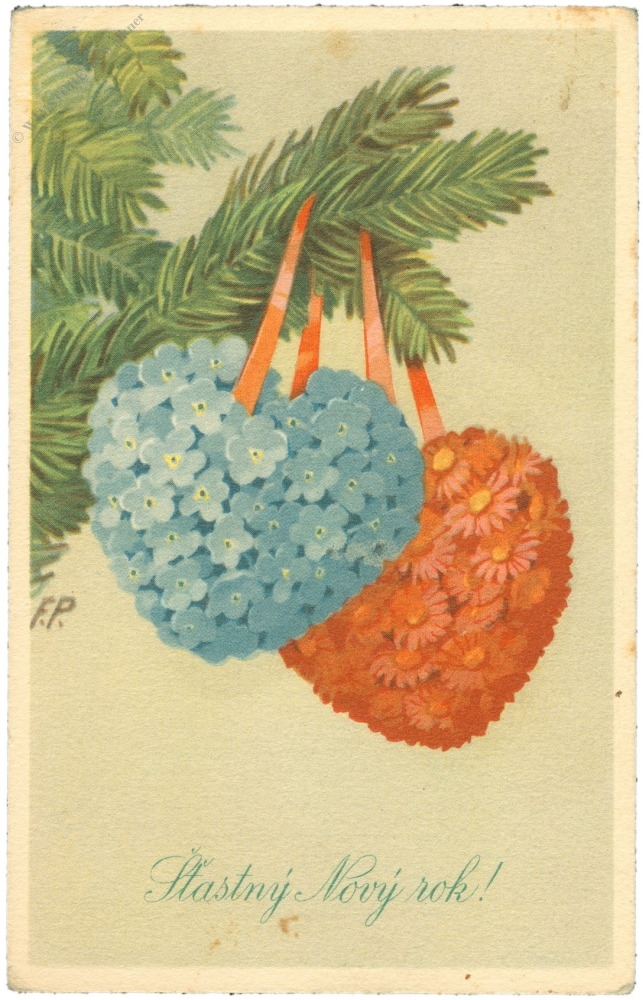 neujahr, zwei blumenherzen neujahr, zwei blumenherzen