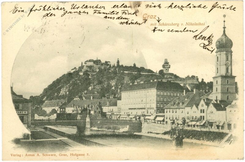 graz, mit schlossberg von nikolaikai