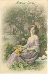 ostern, dame mit blumen