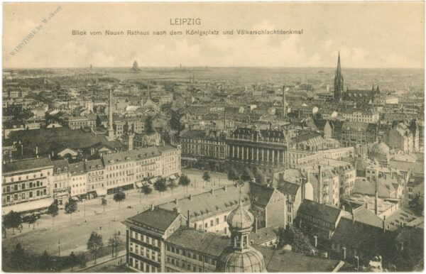 leipzig, blick vom neuen rathaus nach dem königsplatz und völkerschlachtdenkmal