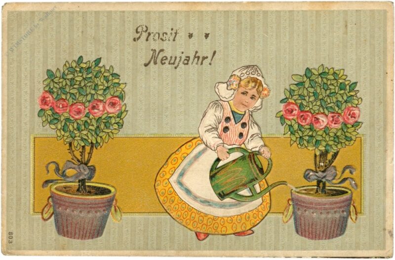 neujahr, mädchen mit hochstammrosen