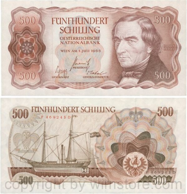 Österreich, 2. republik, p139a, 500 schilling 1965, serie e n; 4 5 (kopie)