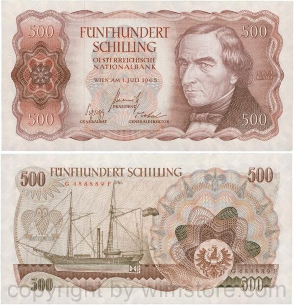Österreich, 2. republik, p139a, 500 schilling 1965, serie g f; 2 3