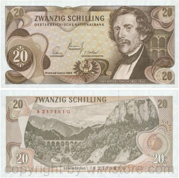 Österreich, 2. republik, p142a, 20 schilling 1967, serie a g; 1 (kopie)