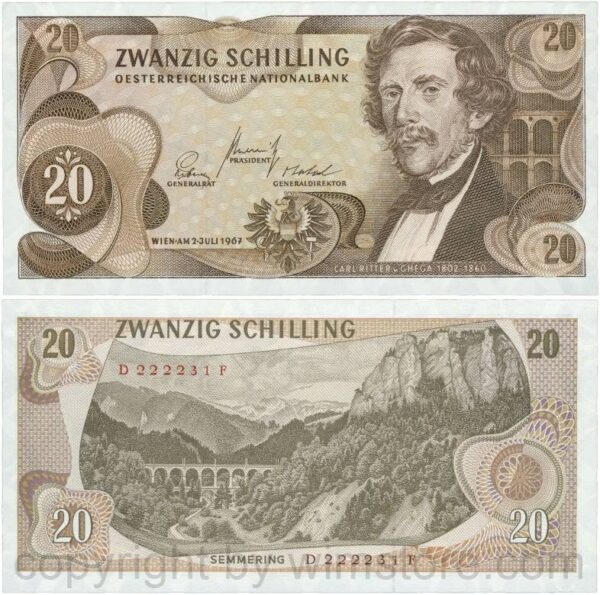 Österreich, 2. republik, p142a, 20 schilling 1967, serie d f; 1