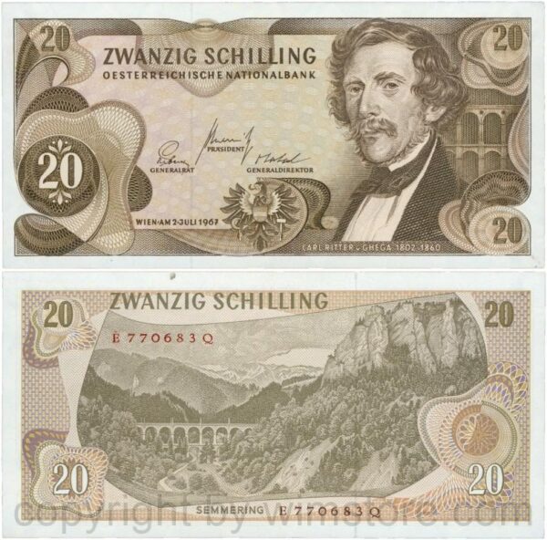 Österreich, 2. republik, p142a, 20 schilling 1967, serie e j; 1 (kopie)