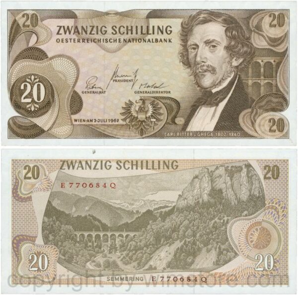 Österreich, 2. republik, p142a, 20 schilling 1967, serie e n; 1 (kopie)