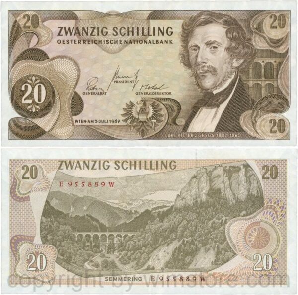 Österreich, 2. republik, p142a, 20 schilling 1967, serie e q; 2, kleiner druckfehler (kopie)