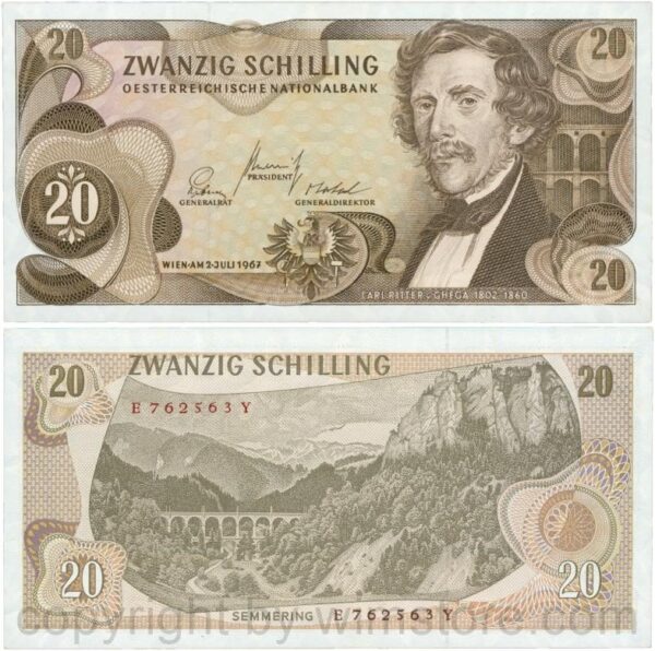 Österreich, 2. republik, p142a, 20 schilling 1967, serie e y; 1 (kopie)